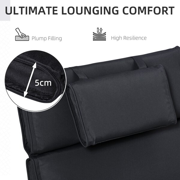 Outsunny Replacement Thick Cushion for Sun Lounger, Recliner Chair Relaxer Pad with Pillow, Black Aosom UK