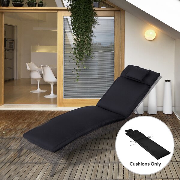 Outsunny Replacement Thick Cushion for Sun Lounger, Recliner Chair Relaxer Pad with Pillow, Black Aosom UK