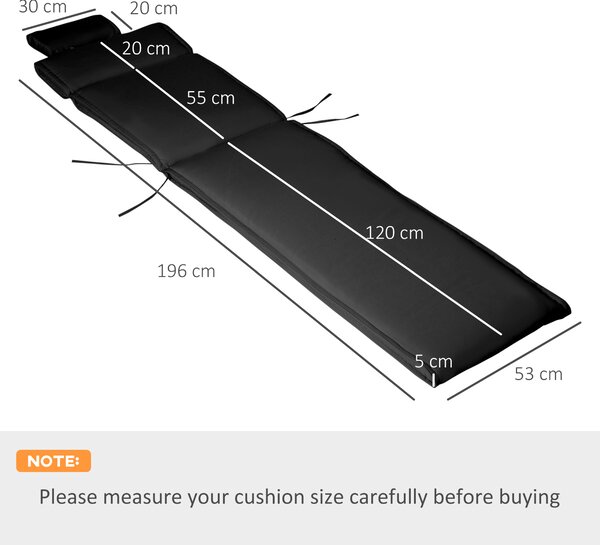 Outsunny Replacement Thick Cushion for Sun Lounger, Recliner Chair Relaxer Pad with Pillow, Black Aosom UK