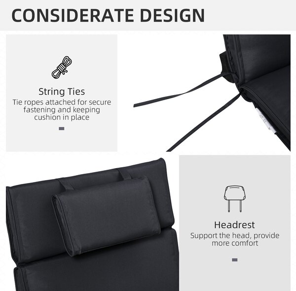 Outsunny Replacement Thick Cushion for Sun Lounger, Recliner Chair Relaxer Pad with Pillow, Black Aosom UK