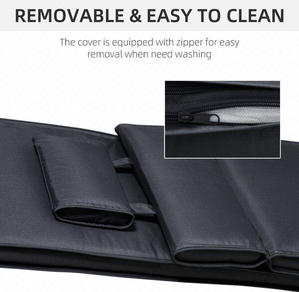 Outsunny Replacement Thick Cushion for Sun Lounger, Recliner Chair Relaxer Pad with Pillow, Black Aosom UK