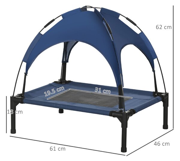 PawHut Raised Dog Bed Waterproof Elevated Pet Cot with Breathable Mesh UV Protection Canopy Blue, for Small Dogs, 61 x 46 x 62cm Aosom UK