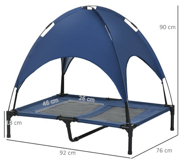 PawHut Elevated Dog Bed: Waterproof Mesh with UV Canopy, for Large Breeds, 92 x 76 x 90cm, Blue Aosom UK