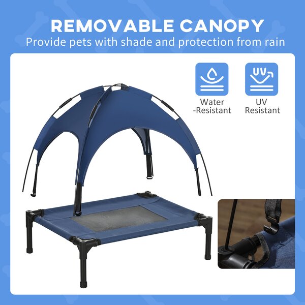 PawHut Raised Dog Bed Waterproof Elevated Pet Cot with Breathable Mesh UV Protection Canopy Blue, for Small Dogs, 61 x 46 x 62cm Aosom UK