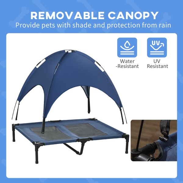 PawHut Elevated Dog Bed: Waterproof Mesh with UV Canopy, for Large Breeds, 92 x 76 x 90cm, Blue Aosom UK
