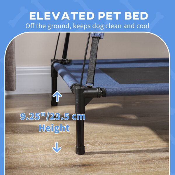 PawHut Elevated Pet Retreat: Waterproof Mesh Cot with UV Canopy for XL Dogs, 122 x 92 x 108 cm, Azure Blue Aosom UK