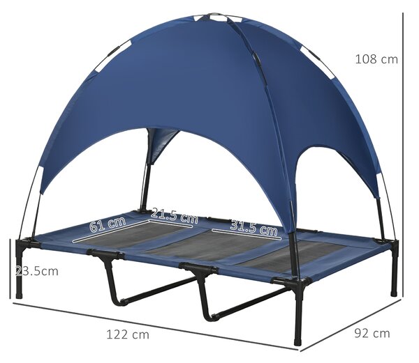 PawHut Elevated Pet Retreat: Waterproof Mesh Cot with UV Canopy for XL Dogs, 122 x 92 x 108 cm, Azure Blue Aosom UK