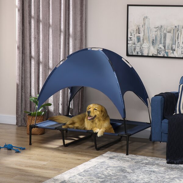 PawHut Elevated Pet Retreat: Waterproof Mesh Cot with UV Canopy for XL Dogs, 122 x 92 x 108 cm, Azure Blue Aosom UK