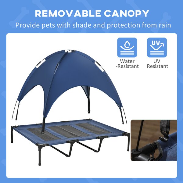 PawHut Elevated Pet Retreat: Waterproof Mesh Cot with UV Canopy for XL Dogs, 122 x 92 x 108 cm, Azure Blue Aosom UK