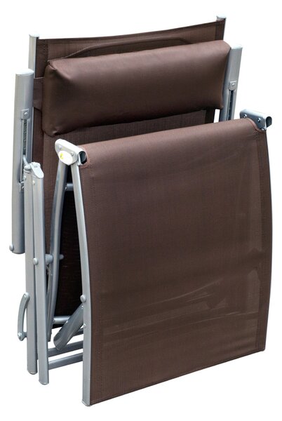 Outsunny Foldable Sun Lounger, Garden Texteline Reclining Chair with Pillow, Adjustable Outdoor Recliner, Brown Aosom UK