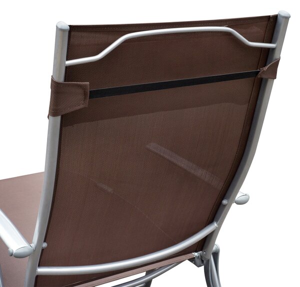 Outsunny Foldable Sun Lounger, Garden Texteline Reclining Chair with Pillow, Adjustable Outdoor Recliner, Brown Aosom UK