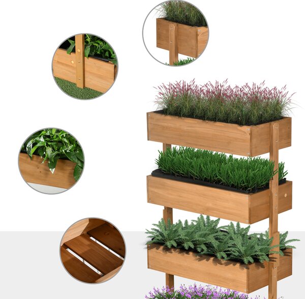 Outsunny 80cm x 45cm x 142cm 4-Tier Raised Garden Bed, Fir Wood Vertical Planter Box, Freestanding Elevated Plant Stand Outdoor Aosom UK