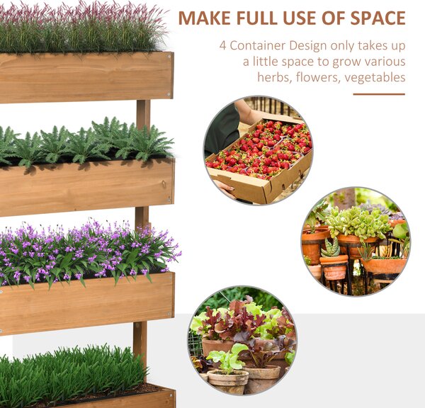 Outsunny 80cm x 45cm x 142cm 4-Tier Raised Garden Bed, Fir Wood Vertical Planter Box, Freestanding Elevated Plant Stand Outdoor Aosom UK