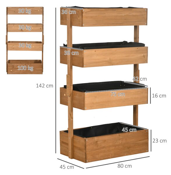Outsunny 80cm x 45cm x 142cm 4-Tier Raised Garden Bed, Fir Wood Vertical Planter Box, Freestanding Elevated Plant Stand Outdoor Aosom UK