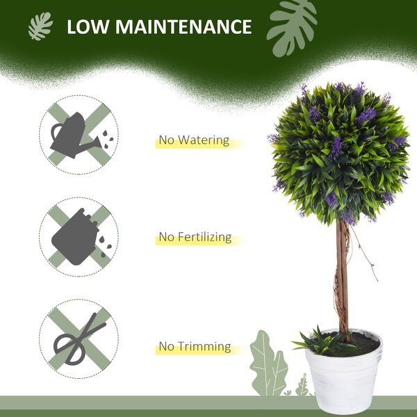 HOMCOM Artificial Lavender Topiary Balls Set of 2: Decorative Faux Plants in Pots for Indoor Outdoor Ambience, 60cm. Aosom UK