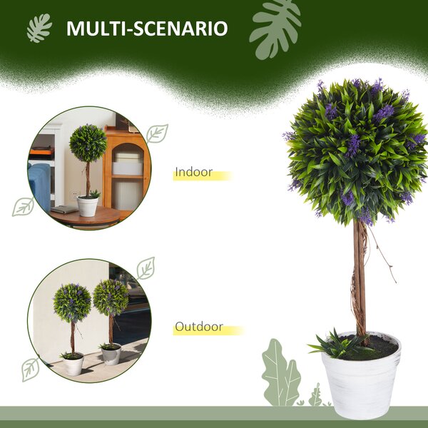 HOMCOM Artificial Lavender Topiary Balls Set of 2: Decorative Faux Plants in Pots for Indoor Outdoor Ambience, 60cm. Aosom UK