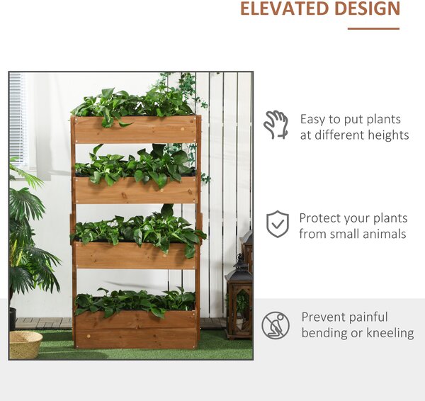 Outsunny 80cm x 45cm x 142cm 4-Tier Raised Garden Bed, Fir Wood Vertical Planter Box, Freestanding Elevated Plant Stand Outdoor Aosom UK