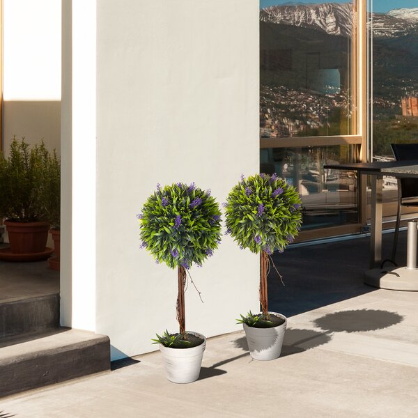 HOMCOM Artificial Lavender Topiary Balls Set of 2: Decorative Faux Plants in Pots for Indoor Outdoor Ambience, 60cm. Aosom UK