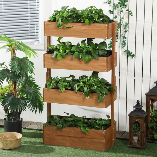 Outsunny 80cm x 45cm x 142cm 4-Tier Raised Garden Bed, Fir Wood Vertical Planter Box, Freestanding Elevated Plant Stand Outdoor Aosom UK