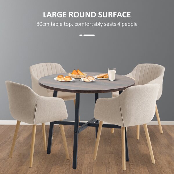 HOMCOM Round Kitchen with Steel Legs, Table Dining Room Table for 4 people, Industrial Style Kitchen Table, Rustic Brown Aosom UK