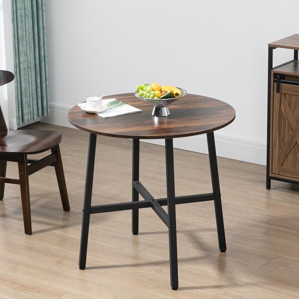 HOMCOM Round Kitchen with Steel Legs, Table Dining Room Table for 4 people, Industrial Style Kitchen Table, Rustic Brown Aosom UK