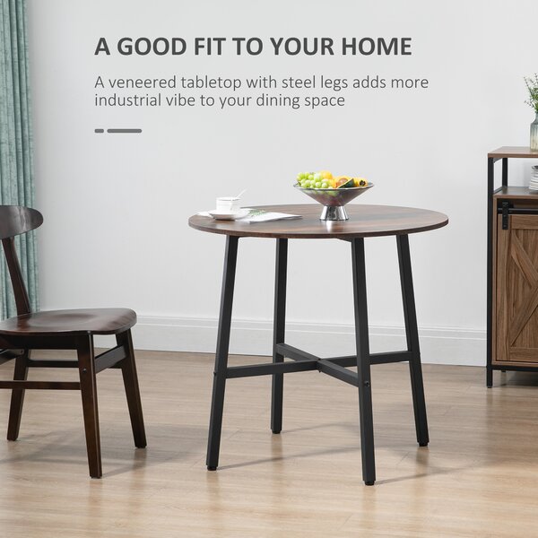 HOMCOM Round Kitchen with Steel Legs, Table Dining Room Table for 4 people, Industrial Style Kitchen Table, Rustic Brown Aosom UK