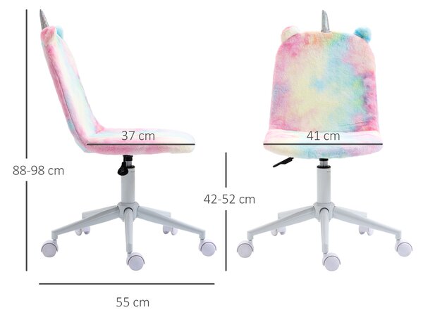Vinsetto Fluffy Unicorn Office Chair with Mid-Back and Swivel Wheel, Cute Desk Chair, Rainbow Multi-Colored