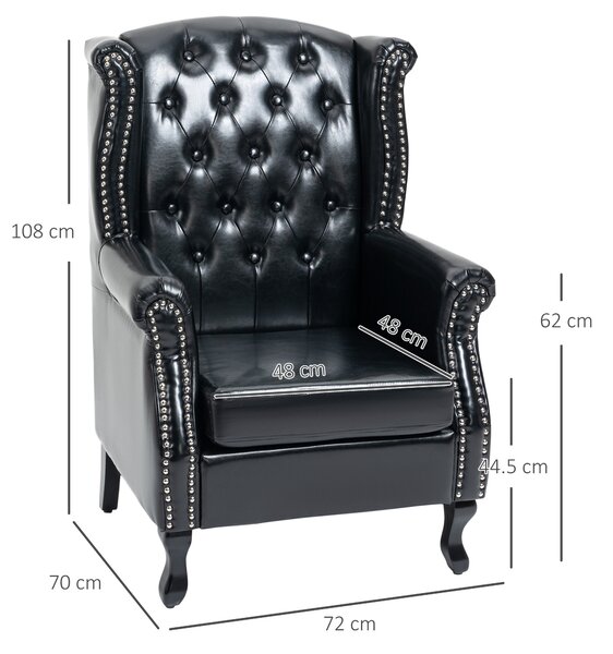 Chesterfield-style Wingback Accent Chair, HOMCOM Single Sofa Tufted Armchair with Nail Head Trim for Living Room Bedroom, Black Aosom UK