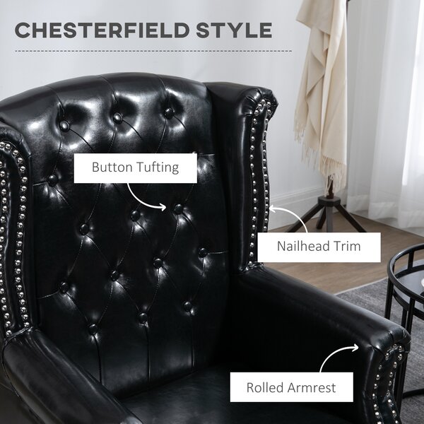 Chesterfield-style Wingback Accent Chair, HOMCOM Single Sofa Tufted Armchair with Nail Head Trim for Living Room Bedroom, Black Aosom UK
