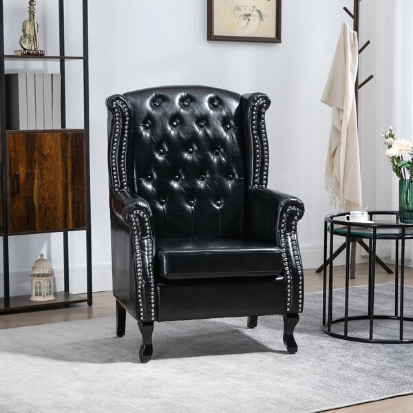 Chesterfield-style Wingback Accent Chair, HOMCOM Single Sofa Tufted Armchair with Nail Head Trim for Living Room Bedroom, Black Aosom UK