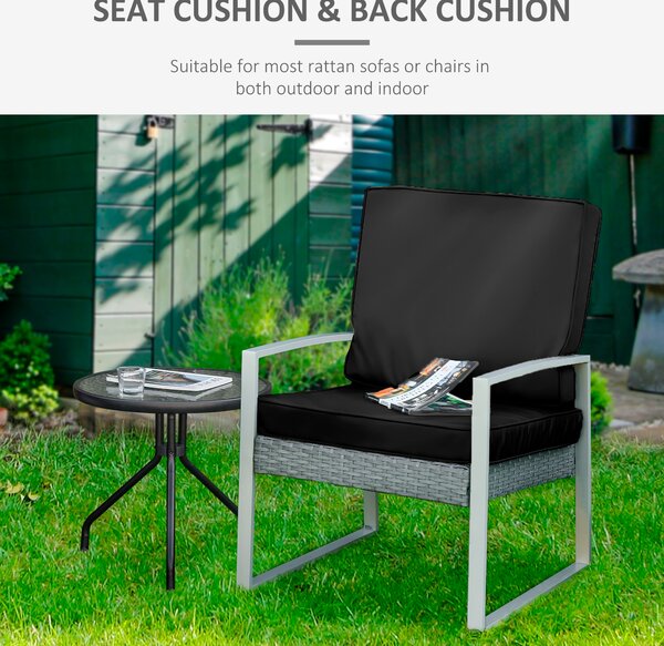 Outsunny Rattan Sofa Chair Cushion Set, 2 Piece, 1 Seat Pad and 1 Back Pillow, for Indoor and Outdoor Use, Black Aosom UK