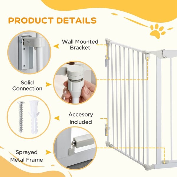 PawHut Pet Safety Gate 3-Panel Playpen Fireplace Christmas Tree Metal Fence Stair Barrier Room Divider w/Walk Through Door, White Aosom UK