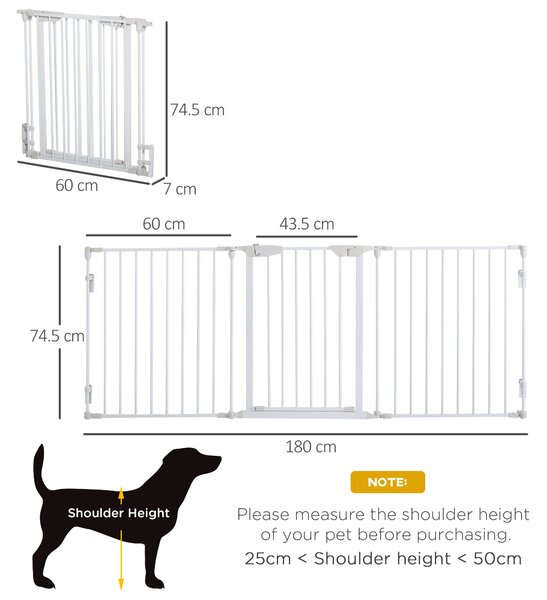 PawHut Pet Safety Gate 3-Panel Playpen Fireplace Christmas Tree Metal Fence Stair Barrier Room Divider w/Walk Through Door, White Aosom UK