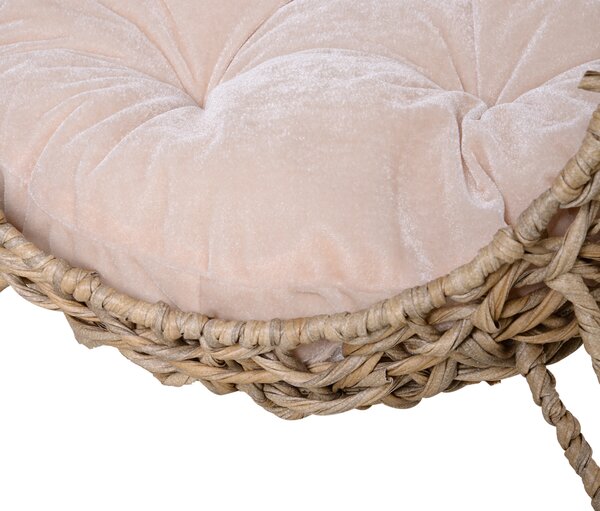 PawHut Cat Hammock Rattan Cat House Ball-Shaped Cat Bed with Hand-Woven PE, Cushion & Three-Legged Base, Natural Wood Finish Aosom UK