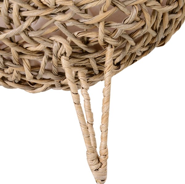 PawHut Cat Hammock Rattan Cat House Ball-Shaped Cat Bed with Hand-Woven PE, Cushion & Three-Legged Base, Natural Wood Finish Aosom UK