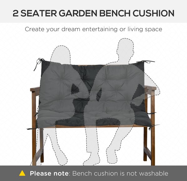 Outsunny 2 Seater Bench Cushion, Garden Chair Cushion with Back and Ties for Indoor and Outdoor Use, 98 x 100 cm, Black