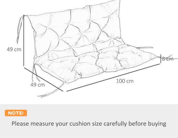 Outsunny 2 Seater Bench Cushion, Garden Chair Cushion with Back and Ties for Indoor and Outdoor Use, 98 x 100 cm, Black