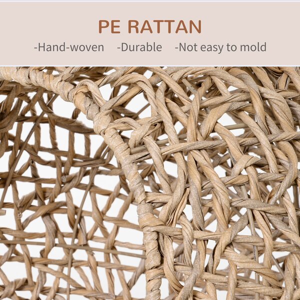 PawHut Cat Hammock Rattan Cat House Ball-Shaped Cat Bed with Hand-Woven PE, Cushion & Three-Legged Base, Natural Wood Finish Aosom UK