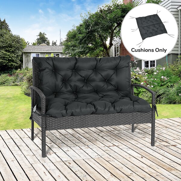 Outsunny 2 Seater Bench Cushion, Garden Chair Cushion with Back and Ties for Indoor and Outdoor Use, 98 x 100 cm, Black