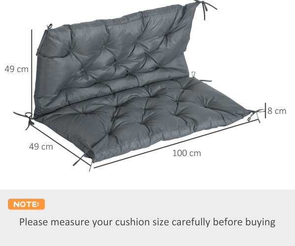 Outsunny Garden Bench Cushion: 2-Seater Padded Chair Pad with Back & Ties, Indoor/Outdoor Use, Dark Grey, 98 x 100cm Aosom UK