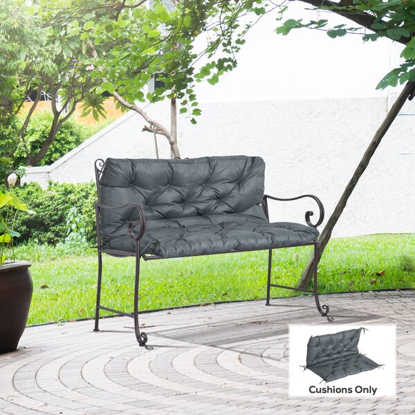 Outsunny Garden Bench Cushion: 2-Seater Padded Chair Pad with Back & Ties, Indoor/Outdoor Use, Dark Grey, 98 x 100cm Aosom UK