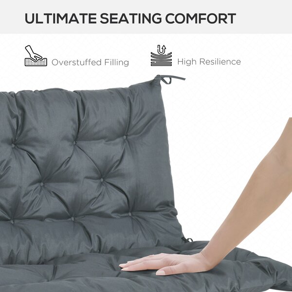Outsunny Garden Bench Cushion: 2-Seater Padded Chair Pad with Back & Ties, Indoor/Outdoor Use, Dark Grey, 98 x 100cm Aosom UK