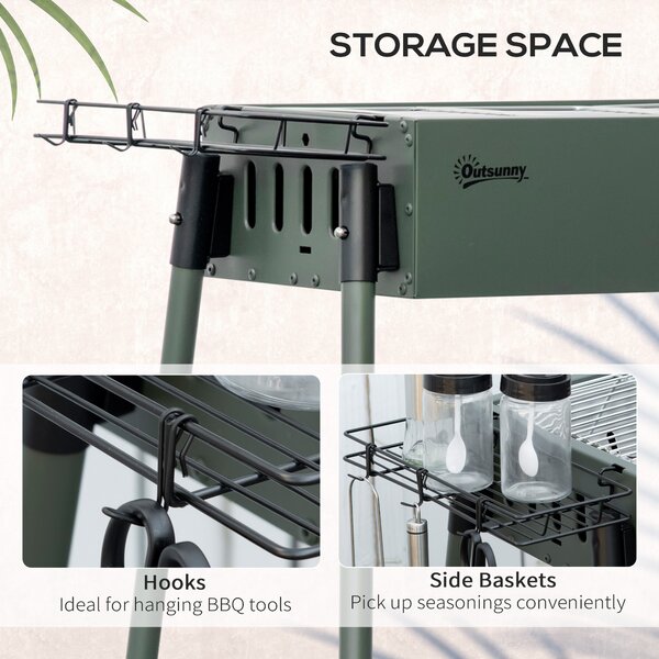 Outsunny Portable Charcoal Barbecue Grill w/ Seasoning Baskets, Hooks, Removable Legs and Multiple Vents Aosom UK