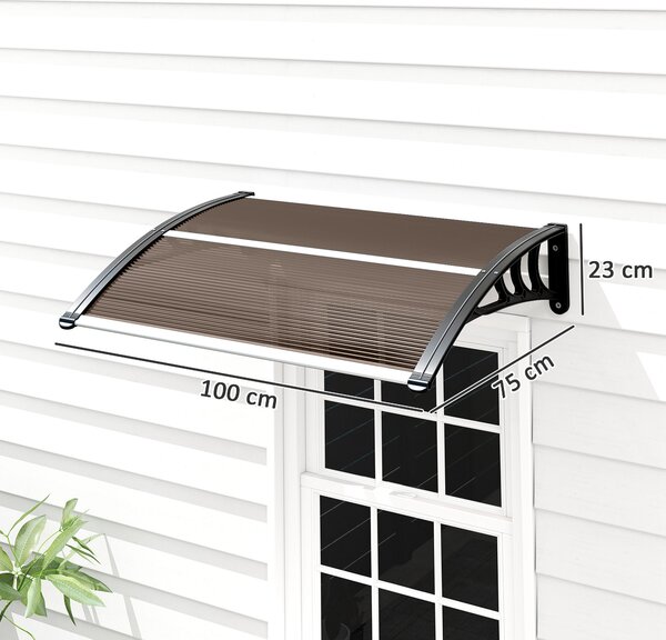 Outsunny Waterproof Curved Window Door Canopy Aluminium Rigid Plastic Polycarbonate Fixed Outdoor Awning Aosom UK