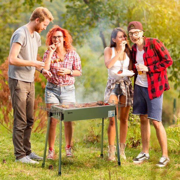 Outsunny Portable Charcoal Barbecue Grill w/ Seasoning Baskets, Hooks, Removable Legs and Multiple Vents Aosom UK