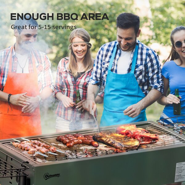 Outsunny Portable Charcoal Barbecue Grill w/ Seasoning Baskets, Hooks, Removable Legs and Multiple Vents Aosom UK