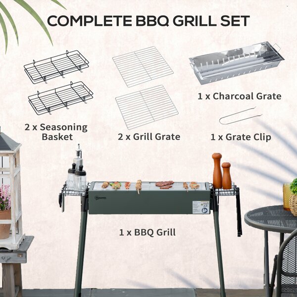 Outsunny Portable Charcoal Barbecue Grill w/ Seasoning Baskets, Hooks, Removable Legs and Multiple Vents Aosom UK