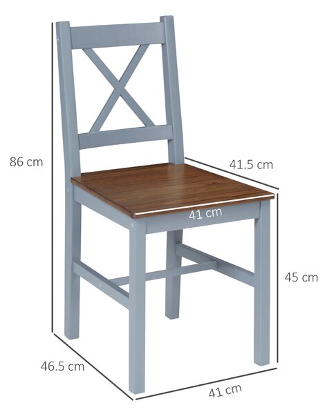 HOMCOM Dining Chairs Set of 2, Pine Wood Kitchen Chairs with Cross Back, Solid Structure for Living Room and Dining Room, Grey