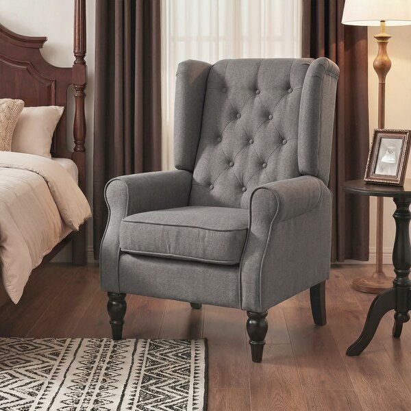 HOMCOM Linen Fabric Occasional Chair Wooden Frame Wingback Armchair with Thick Foam Cushion Accent Chair Living Room, Dark Grey Aosom UK