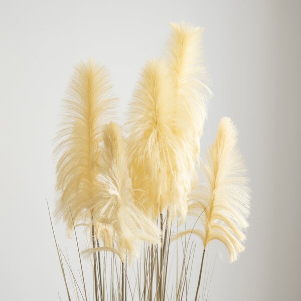 Artificial Cream Pampas Grass in Black Plant Pot